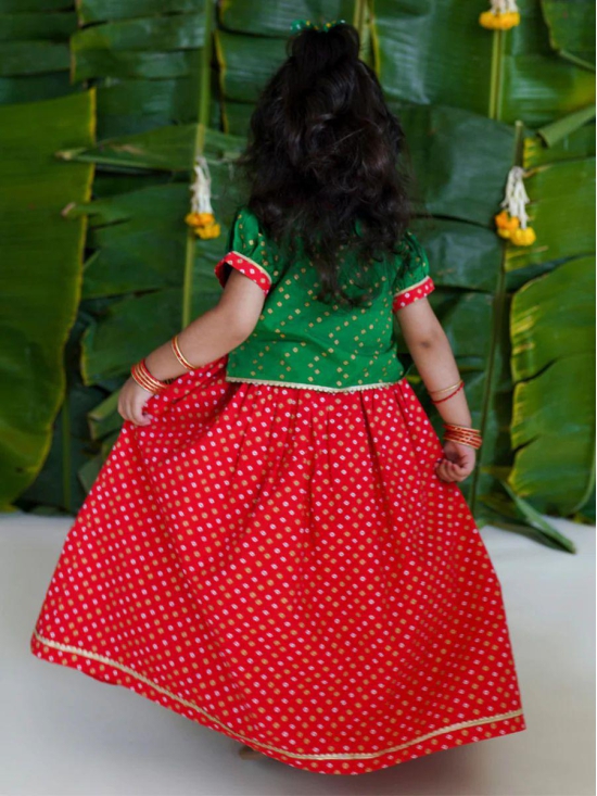 Baby Girl Bandhani Pattu Pavdai-Green 1Y