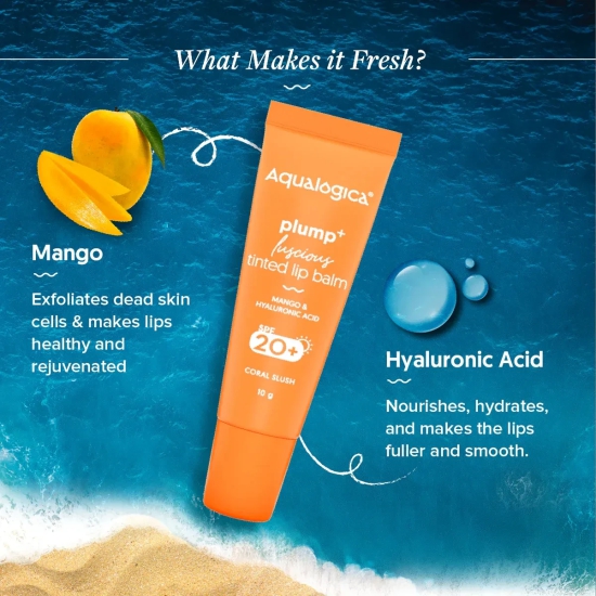 Coral Slush Plump+ Luscious Tinted SPF 20+ Lip Balm with Mango & Hyaluronic Acid - 10g