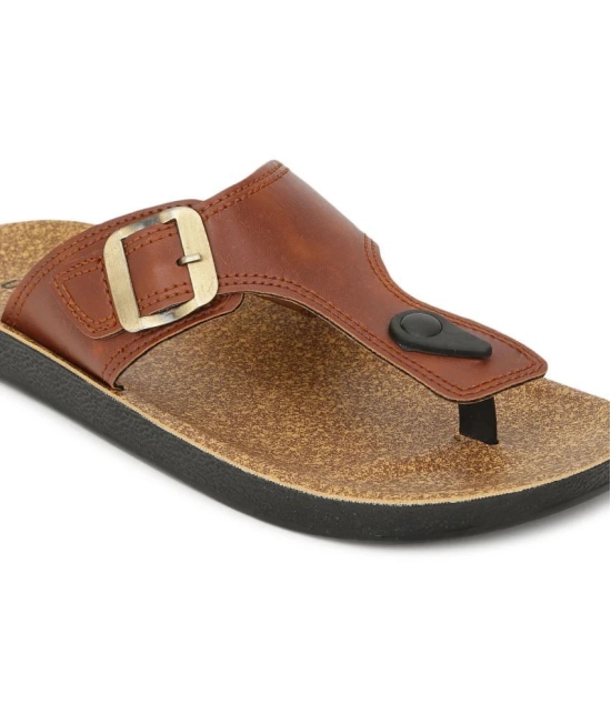 UrbanMark Men Comfortable Birkenstock T-Shape with Side Buckle Thong Flip-Flop -Tan - None