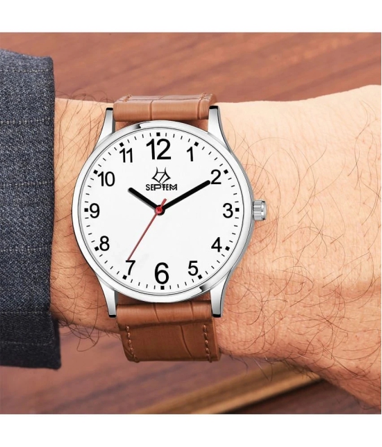 Septem Brown Leather Analog Mens Watch