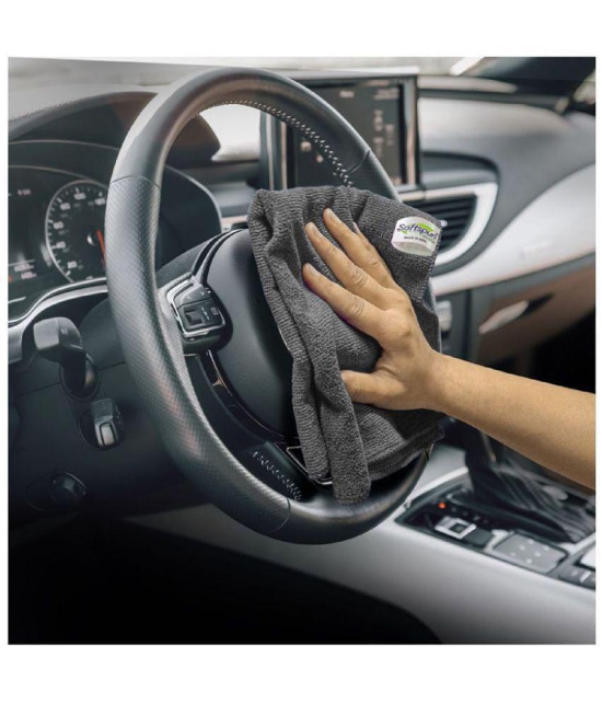 SOFTSPUN Microfiber Cloth - 5 pcs - 40x40 cms - 340 GSM Grey- Thick Lint & Streak-Free Multipurpose Cloths - Automotive Microfibre Towels for Car Bike Cleaning Polishing Washing & Detailing