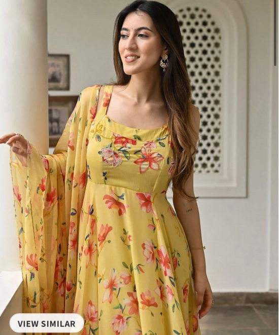 Floral Printed Regular Kurta with Trousers & Dupatta-XXL