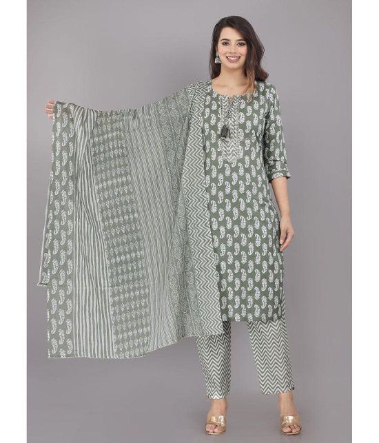 HIGHLIGHT FASHION EXPORT - Green Straight Cotton Womens Stitched Salwar Suit ( Pack of 1 ) - None