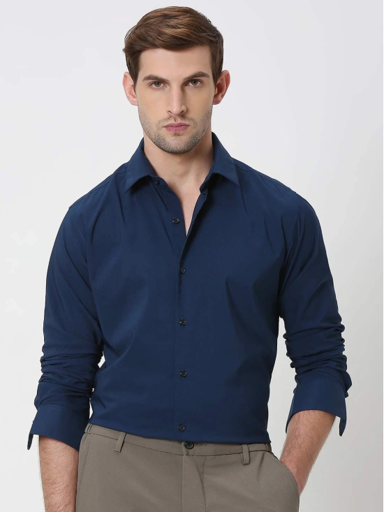 Navy Stretch Plain Slim Fit Casual Shirt