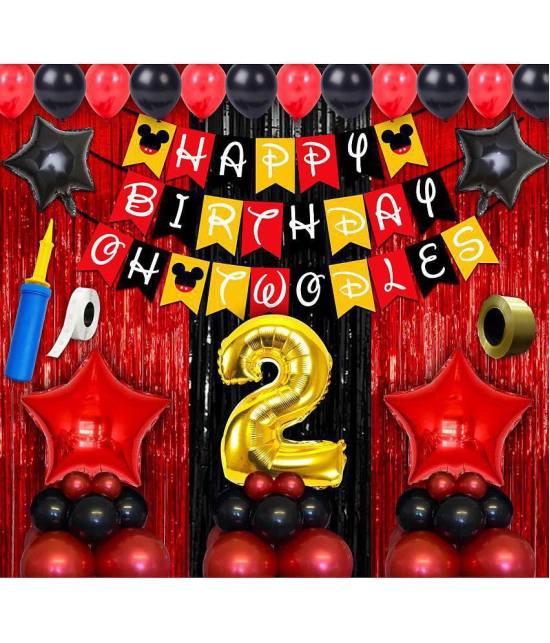 Party Propz Mickey Mouse theme 2nd Birthday Decorations for Baby Boy Combo - 64Pcs Items Set for 2 Years Birthday Decorations for Boy - 2nd Birthday Party Decorations,Birthday Decorations ki