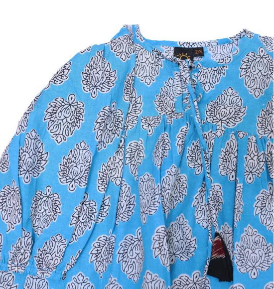 Maria Dress in Aqua and Black Floral Print-10-12 years