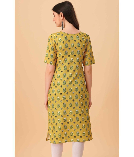 Glomee Crepe Printed Straight Women''s Kurti - Yellow ( Pack of 1 ) - None