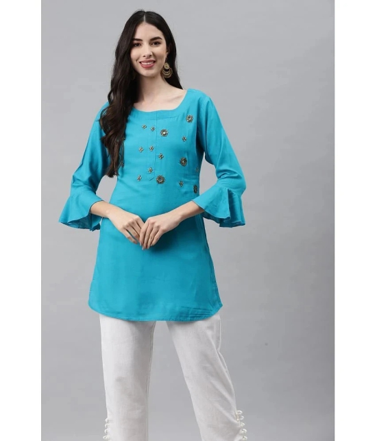 HIGHLIGHT FASHION EXPORT - Blue Rayon Womens Straight Kurti - S