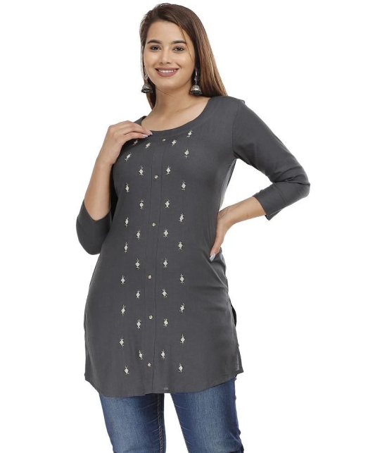 JC4U - Grey Rayon Womens Straight Kurti ( Pack of 1 ) - None