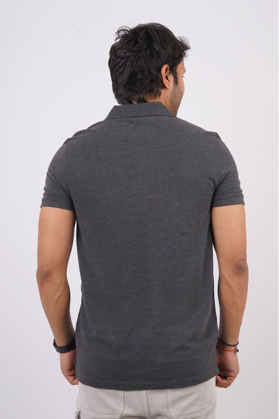 Men's Charcoal Melange Embroidery Polo T-Shirt