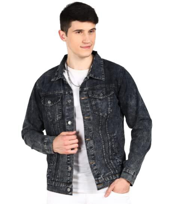 Men Black Slim Fit Brand Print Denim Jacket