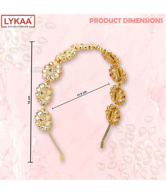 Lykaa Kundan Hairband Floral Design MathaPatti Gold-Plated Hair Band For Women - 1 Pack (Golden) - Multi