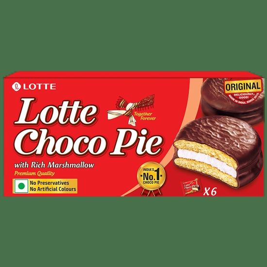 Lotte Choco Pie - Original, With Rich Marshmallow, No Preservatives, 28 Gram (Pack Of 6)