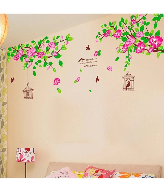 Asmi Collection Wall Stickers Summer Tree Cage Flowers Nature Sticker ( 100 x 180 cms )