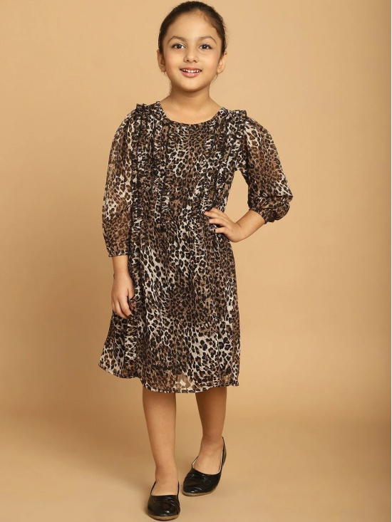 MINI & MING Girls Animal Printed Puff Sleeve Georgette A-Line Dress