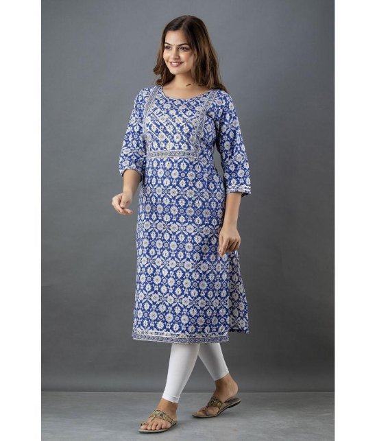 Lee Moda - Blue Cotton Women's Straight Kurti ( Pack of 1 ) - None