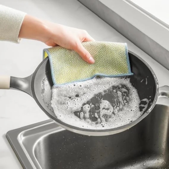 Non Scratch Dish Wash Cloth - Multipurpose Dual Side Wire & Microfiber Dishwashing Rags for Wet and Dry, Easy Rinsing, Reusable Cleaning Cloth for Kitchen, Sinks, Pot & Pans, Multicolor (Pack of 6)