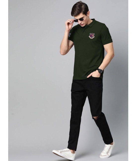 ADORATE Cotton Blend Regular Fit Solid Half Sleeves Men''s Polo T Shirt - Olive ( Pack of 1 ) - None