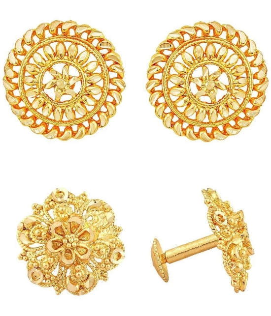 VIVASTRI Golden Stud Earrings ( Pack of 2 ) - Golden