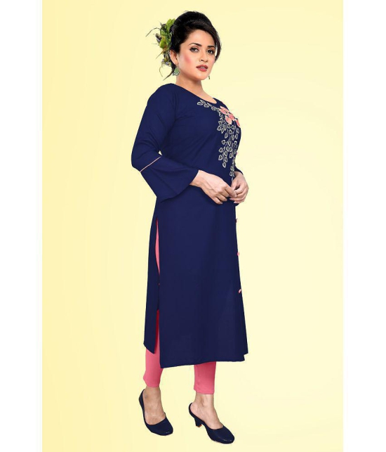 haya fashion - Navy Rayon Women's Straight Kurti ( Pack of 1 ) - None