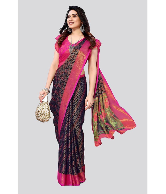 Bhuwal Fashion - Navy Blue Brasso Saree With Blouse Piece ( Pack of 1 ) - Navy Blue