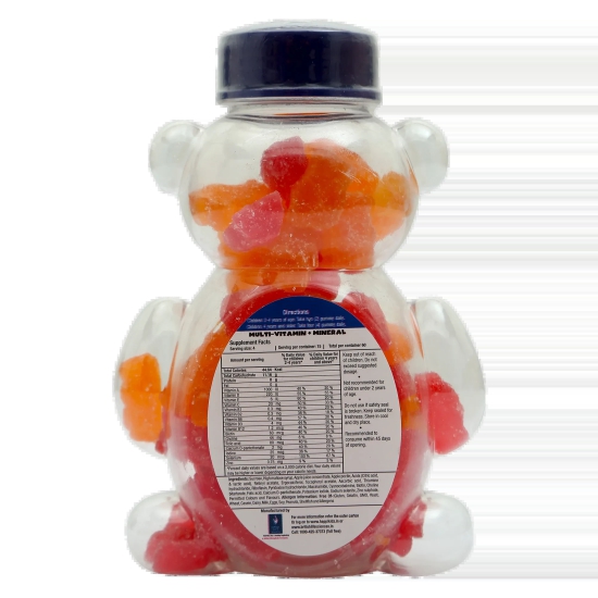 Happi Kidz Multivitamin Gummies For Kids - (60 Count Gummy Bears) - with 16 essential vitamins and minerals - Supports Growth and Immunity -Orange & Strawberry - Children above 2 years - British 