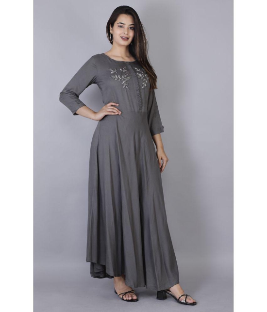 HIGHLIGHT FASHION EXPORT - Grey Rayon Womens Anarkali Kurti ( Pack of 1 ) - None