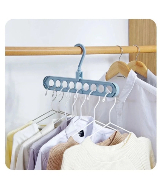 eBizMour™ 9 Holes design Wardrobe Space Saver Closet Organiser Smart Hanger, Anti-Skid Plastic 360 Degree Swivel Hook Set of 5