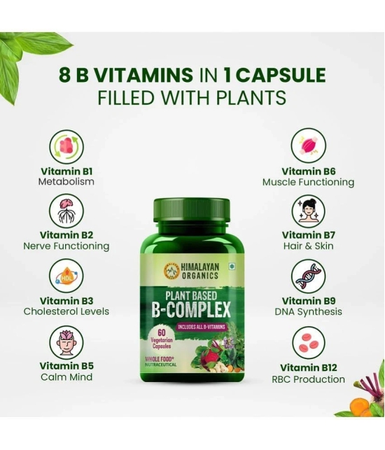 Himalayan Organics Plant Based B-Complex Vitamins B12, B1, B2, B3, B5, B6, B9 and Biotin 60 Caps