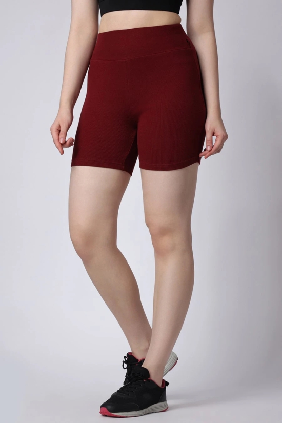 Womens Maroon High Waist Shorts Sports Wear-XL / Maroon