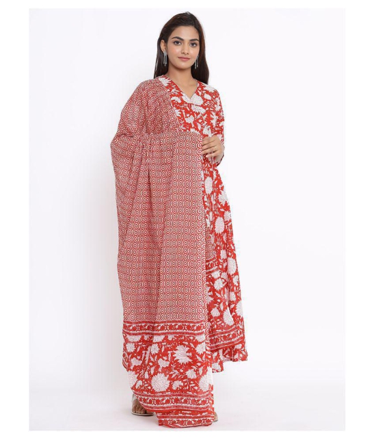 miravan Red Cotton Anarkali Kurti - L