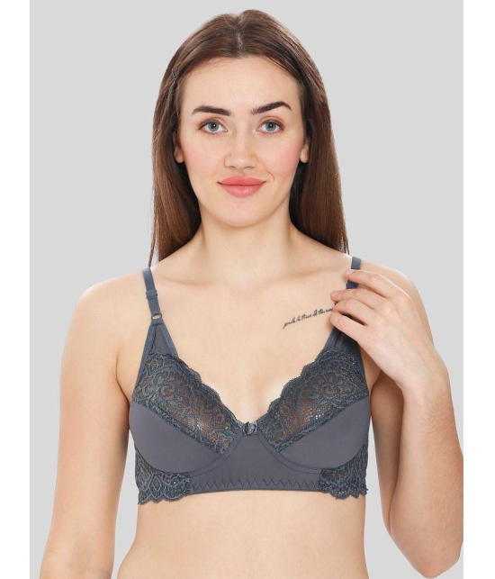 ILRASO - Dark Grey Lace Non Padded Women's T-Shirt Bra ( Pack of 1 ) - None