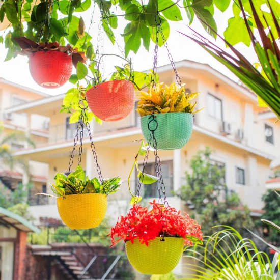 Euro Plastic Balcony Hanging Pots | Set of 5