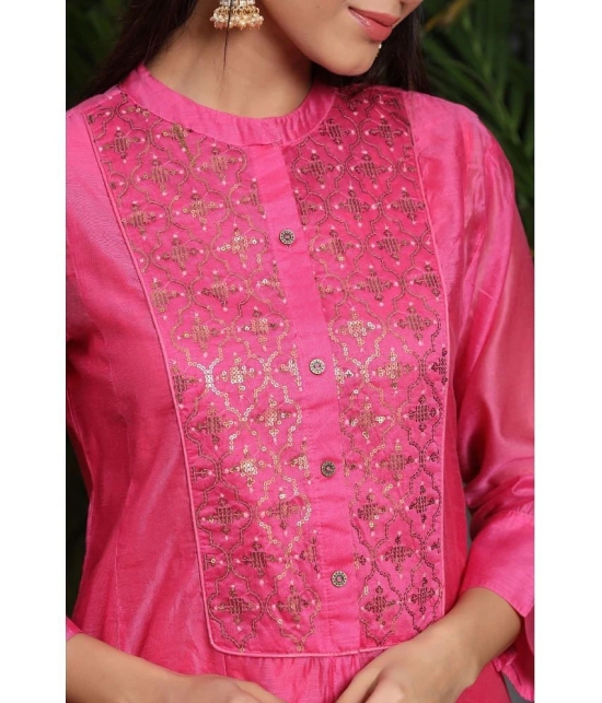 Juniper Chanderi Embellished A-line Womens Kurti - Pink ( Pack of 1 ) - None