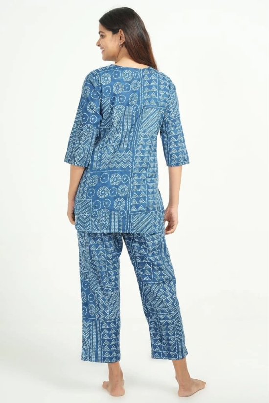 Women's Blue Jaipuri Print Cotton Kurta and Pant Loungewear Set