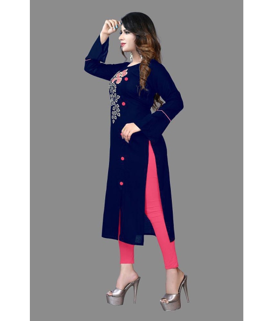 haya fashion - Navy Blue Rayon Women's Straight Kurti ( Pack of 1 ) - None