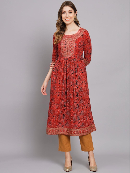 Women's Red Cotton Nyara Cut A-Line Kurta-XL / Red