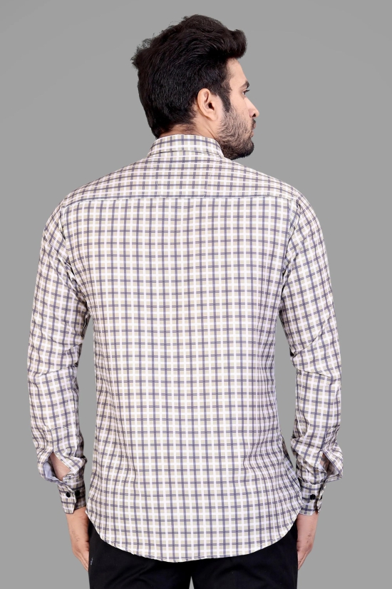 Cream Cotton Blend Checks Print Casual Shirt-XL