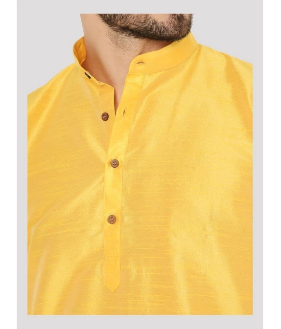 Maharaja - Yellow Silk Regular Fit Mens Kurta Pyjama Set ( Pack of 1 ) - None