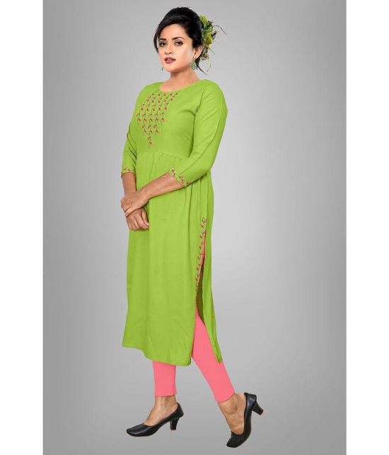 haya fashion - Green Rayon Women's Straight Kurti ( Pack of 1 ) - None