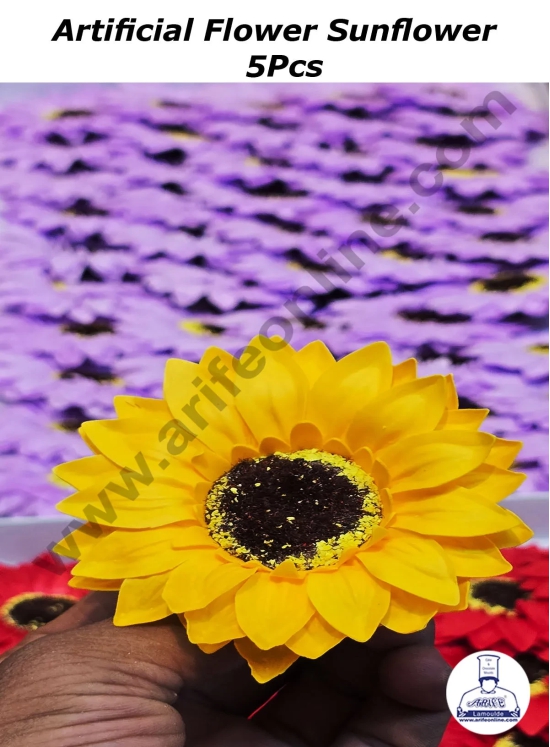 CAKE DECOR™ Scented Sunflower Artificial Flower For Cake Decoration ( 5 Pcs pack )-YELLOW