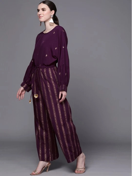 Purple & Golden Printed Basic Jumpsuit