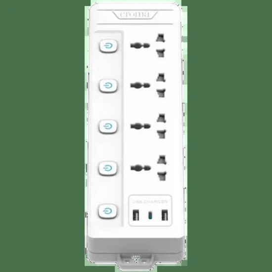 Croma 6 Amps 4 Sockets Surge Protector (2 Meters, Child Safety Shutters,White)