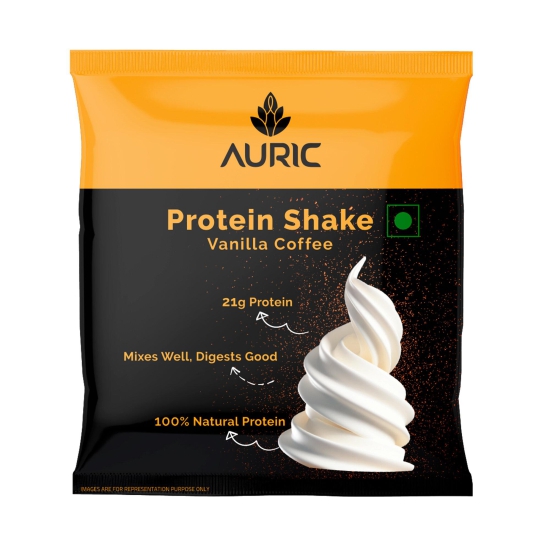 Auric Vegan Protein Powder | 21g Protein & 6g BCAA | Vanilla Coffee 8 Sachets