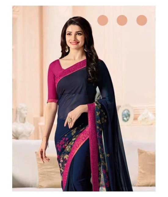 Gazal Fashions - Blue Georgette Saree With Blouse Piece (Pack of 1)