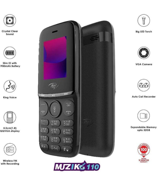 itel Muzik110 Dual SIM Feature Phone Black