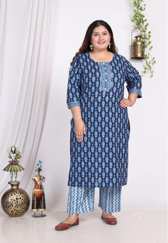 Swasti Cotton Printed Kurti With Palazzo Womens Stitched Salwar Suit - Blue ( Pack of 1 ) - None