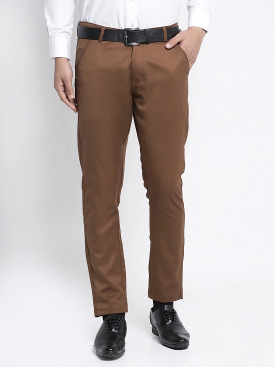 Indian Needle Mens Brown Tapered Fit Formal Trousers-30 / Brown