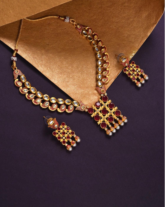 Gold Plated Designer Kundan Necklace and Earrings Set