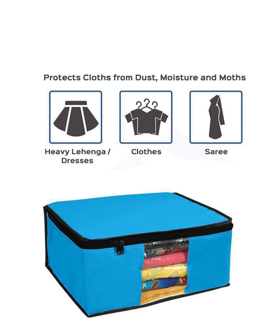 HOMETALES Saree Cover / Cloth Storage & Organizer with Transparent Window,Blue (6U)